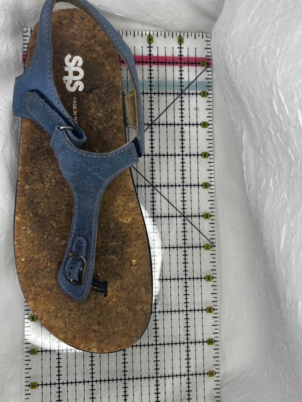 Blue Suede SAS Marina T-Strap Comfort Sandals with Cork Footbed - 8.5 - - Picture 3 of 15